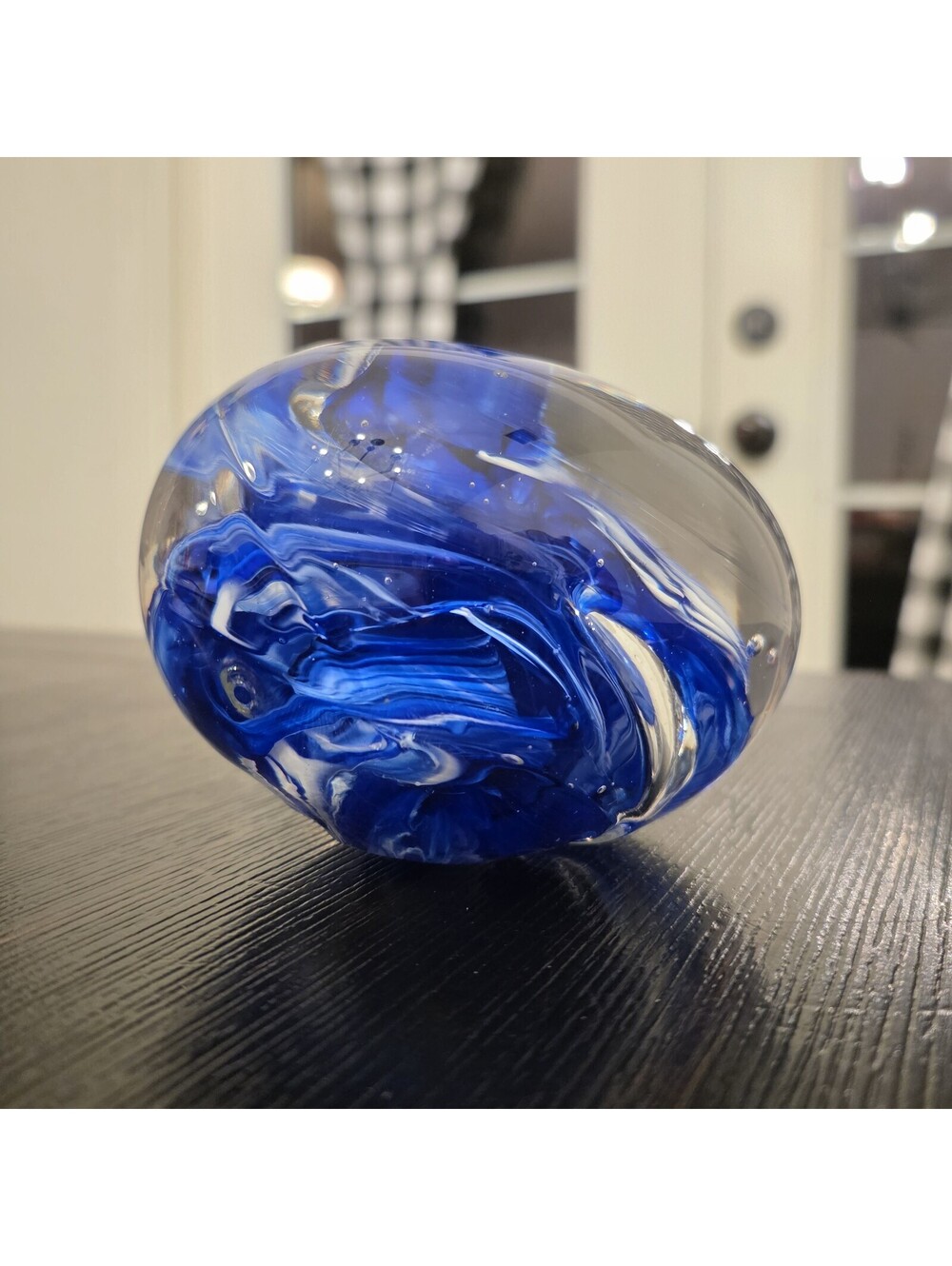 Large Vintage Art Glass Paperweight Magnum Cobalt Blue White Swirl 3+Lbs EUC
